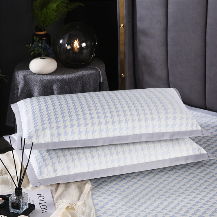 91家纺网 家纺一手货源 找家纺 青竹苑 2021新款600D三明治千鸟格冰丝凉席 千鸟格-蓝