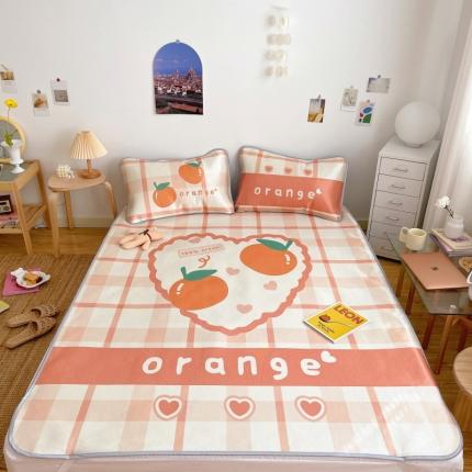 91家纺网 家纺一手货源 找家纺 川悦生活 直播供货2021新款小清新大版冰丝席卡通凉席三件套甜之橘