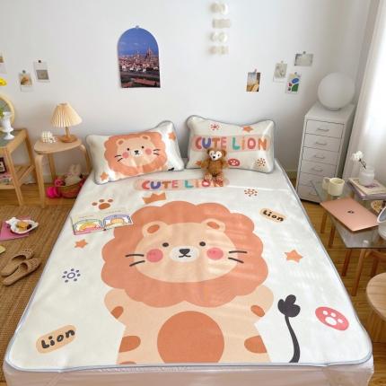 91家纺网 家纺一手货源 找家纺 川悦生活 直播供货2021新款小清新大版冰丝席卡通凉席三件套小狮王