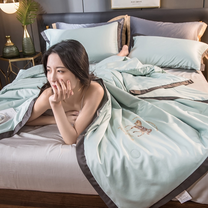 91家纺网 家纺一手货源 找家纺 慕尚 2025新款天丝抗菌被夏被 苏珊-浅绿