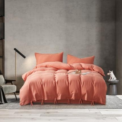 91家纺网 家纺一手货源 找家纺 简家居 2021新款55%亚麻45%棉四件套 胭脂