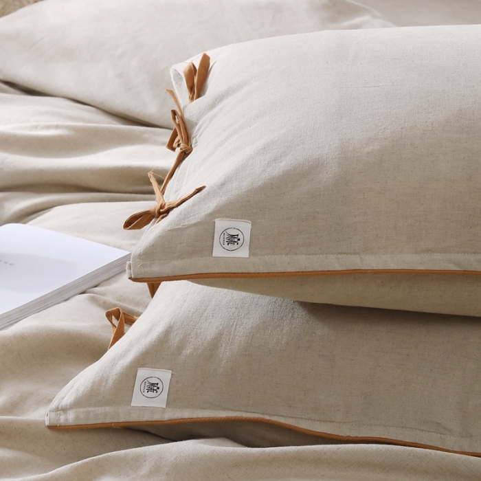 91家纺网 家纺一手货源 找家纺 简家居 2021新款55%亚麻45%棉四件套 一味橘