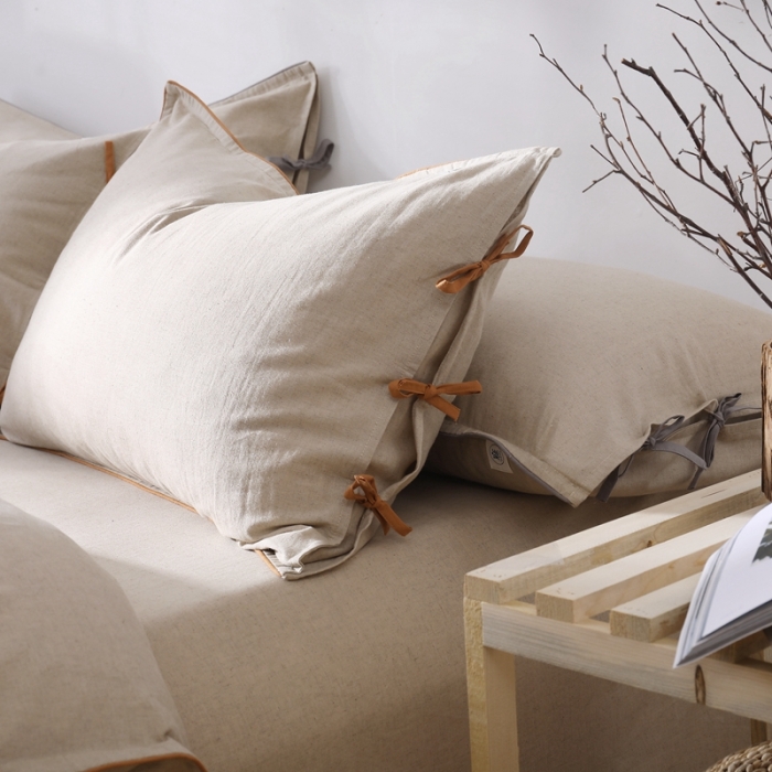 91家纺网 家纺一手货源 找家纺 简家居 2021新款55%亚麻45%棉四件套 一味橘