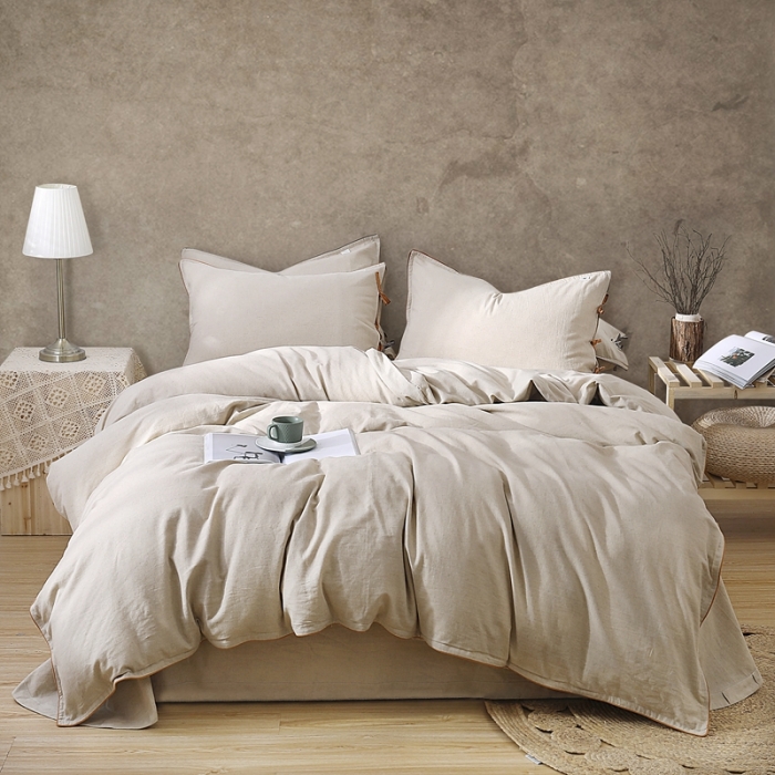 91家纺网 家纺一手货源 找家纺 简家居 2021新款55%亚麻45%棉四件套 一味橘