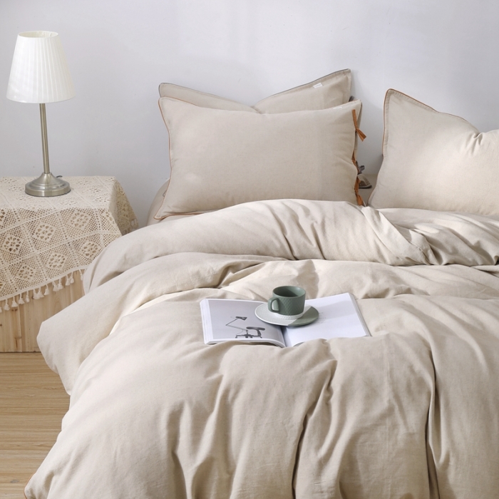 91家纺网 家纺一手货源 找家纺 简家居 2021新款55%亚麻45%棉四件套 一味橘