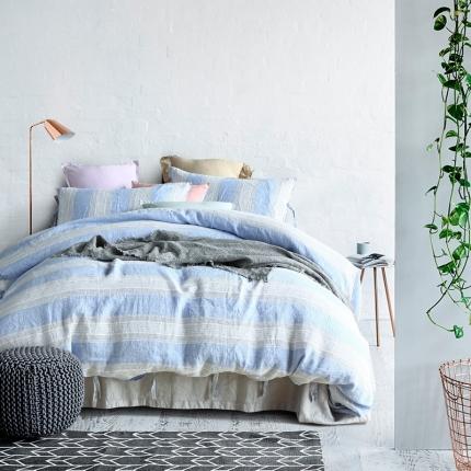 91家纺网 家纺一手货源 找家纺 简家居 2021新款纯亚麻四件套 蓝天