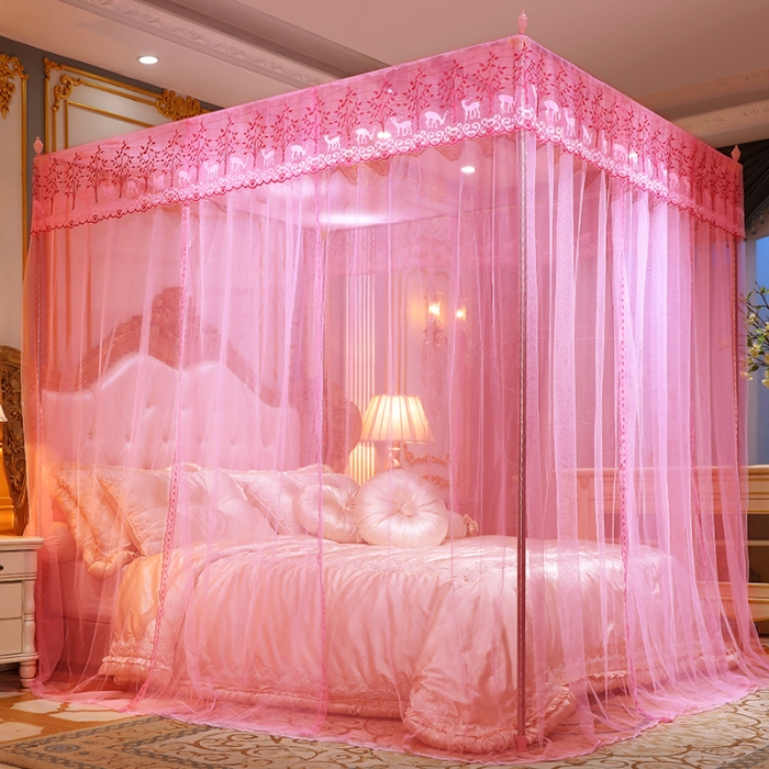 91家纺网 家纺一手货源 找家纺 迷仙巢2022新款蕾丝宫廷落地蚊帐-C20小鹿情缘粉色