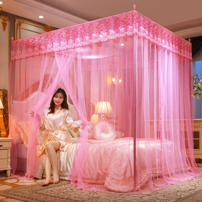 91家纺网 家纺一手货源 找家纺 迷仙巢2022新款蕾丝宫廷落地蚊帐-C20小鹿情缘粉色