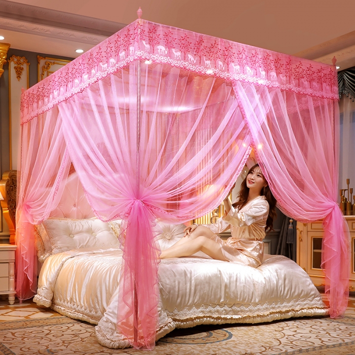 91家纺网 家纺一手货源 找家纺 迷仙巢2022新款蕾丝宫廷落地蚊帐-C20小鹿情缘粉色