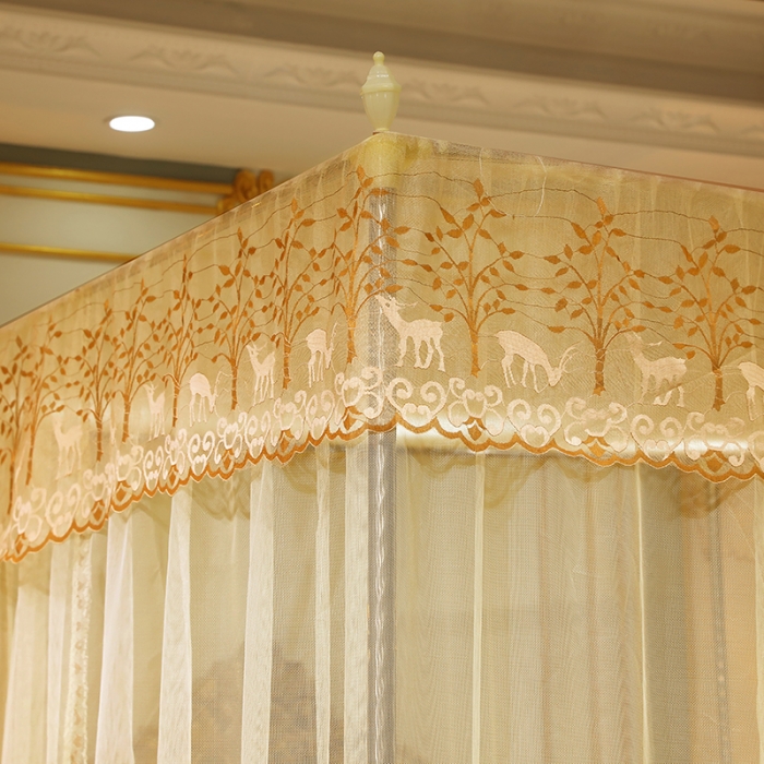 91家纺网 家纺一手货源 找家纺 迷仙巢2022新款蕾丝宫廷落地蚊帐-C20小鹿情缘米黄