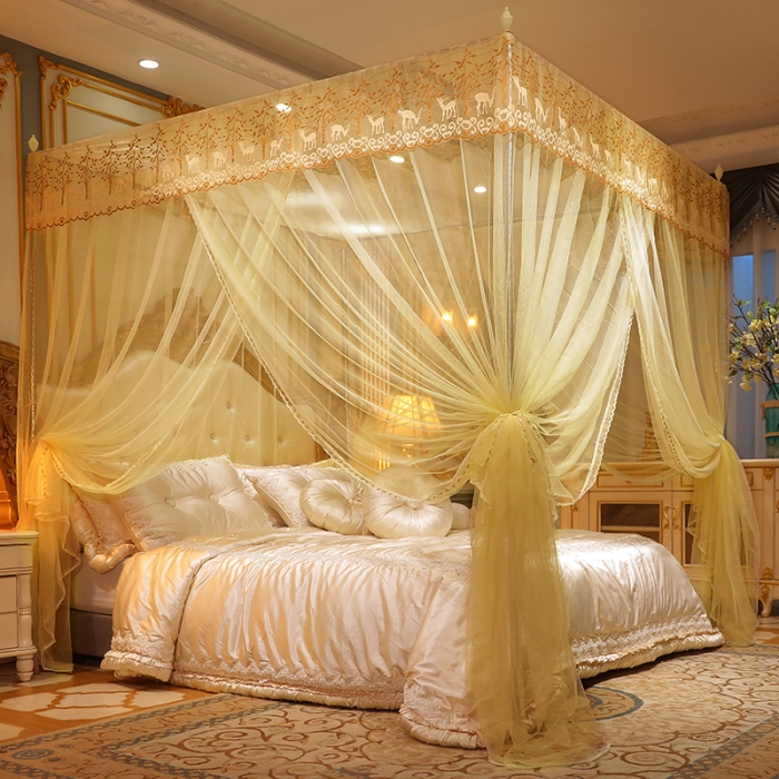 91家纺网 家纺一手货源 找家纺 迷仙巢2022新款蕾丝宫廷落地蚊帐-C20小鹿情缘米黄