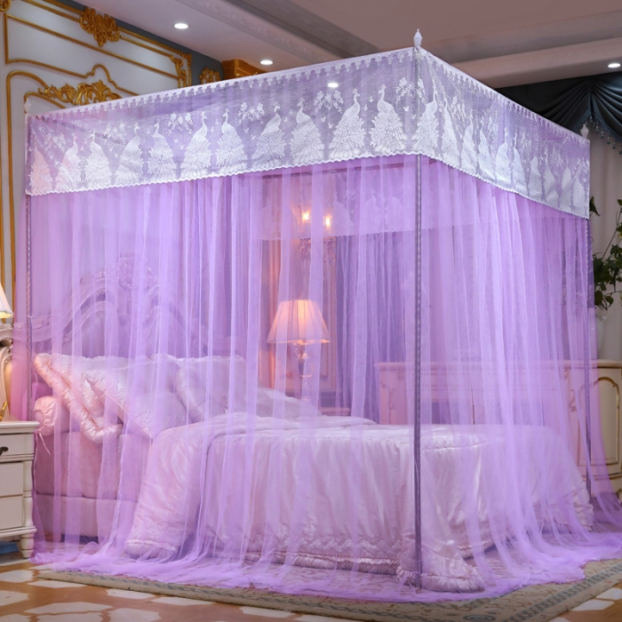 91家纺网 家纺一手货源 找家纺 迷仙巢家纺 新款宫廷三开门落地蚊帐-C70风华绝代孔雀紫