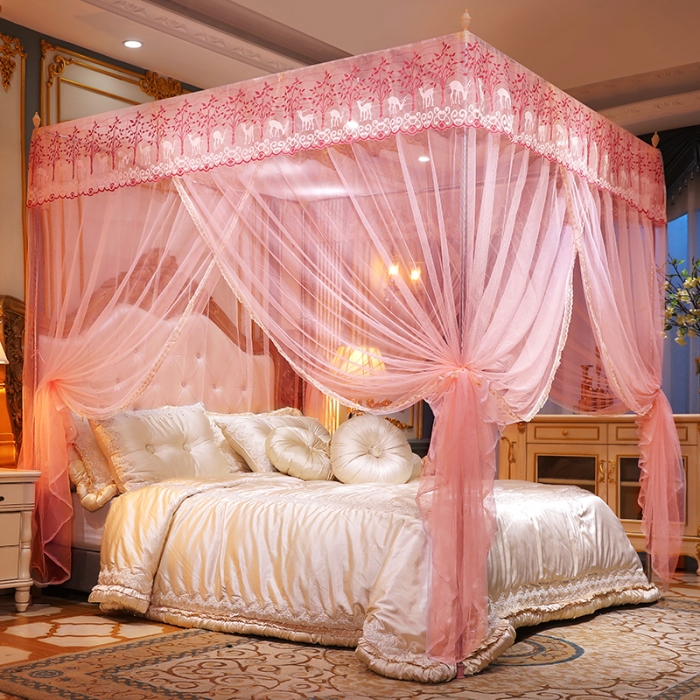 91家纺网 家纺一手货源 找家纺 迷仙巢2022新款蕾丝宫廷落地蚊帐-C20小鹿情缘玉色