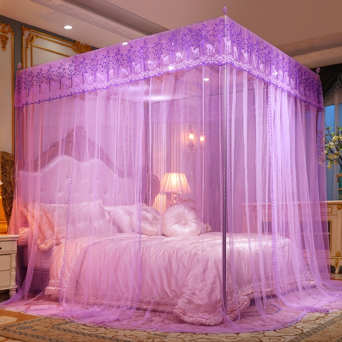 91家纺网 家纺一手货源 找家纺 迷仙巢2022新款蕾丝宫廷落地蚊帐-C20小鹿情缘紫色