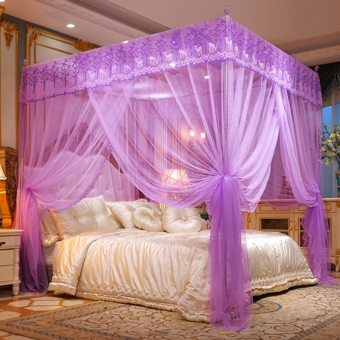 91家纺网 家纺一手货源 找家纺 迷仙巢2022新款蕾丝宫廷落地蚊帐-C20小鹿情缘紫色