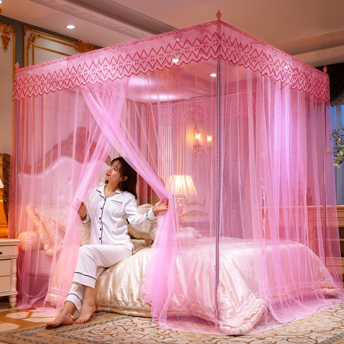 91家纺网 家纺一手货源 找家纺 迷仙巢家纺 2021新款蕾丝宫廷落地蚊帐-格调人生粉色