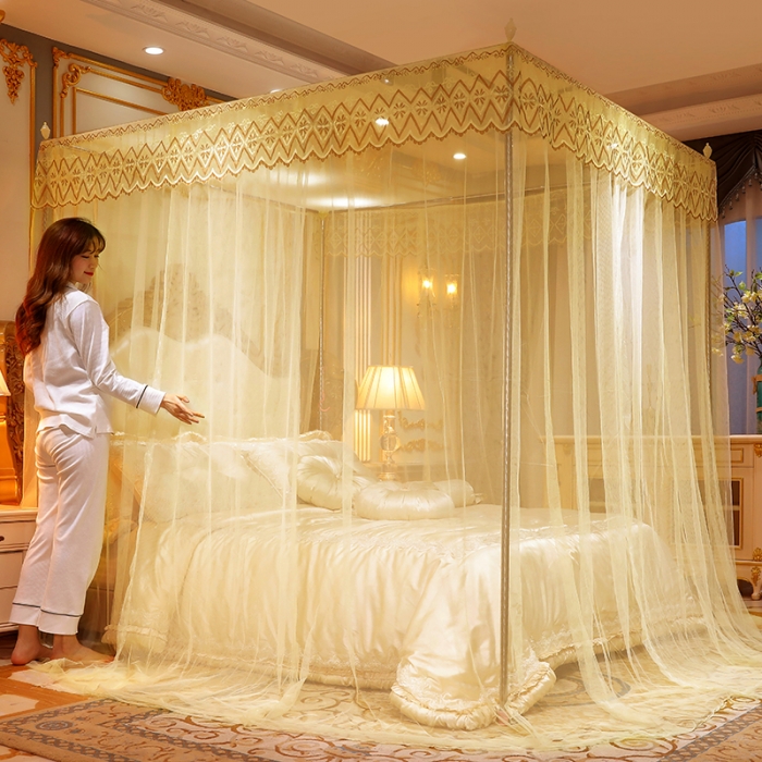 91家纺网 家纺一手货源 找家纺 迷仙巢家纺 2021新款蕾丝宫廷落地蚊帐-格调人生米黄