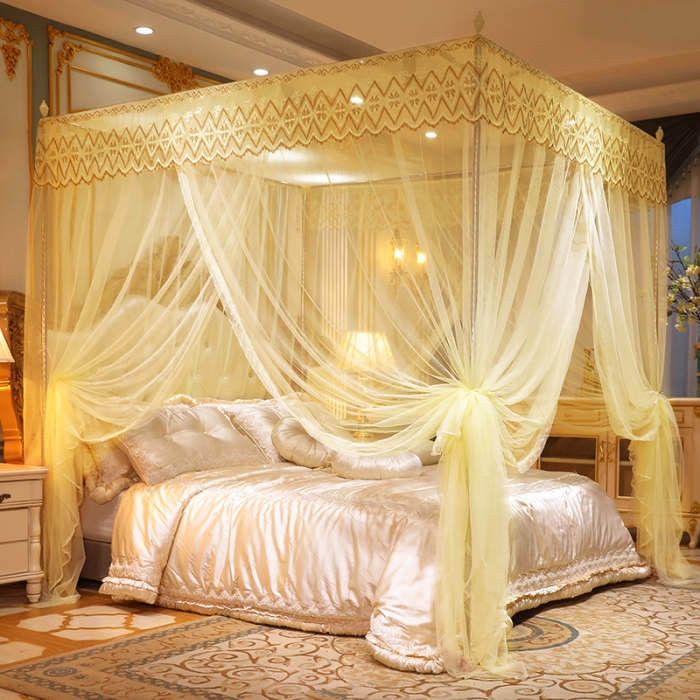 91家纺网 家纺一手货源 找家纺 迷仙巢家纺 2021新款蕾丝宫廷落地蚊帐-格调人生米黄