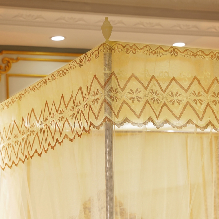 91家纺网 家纺一手货源 找家纺 迷仙巢家纺 2021新款蕾丝宫廷落地蚊帐-格调人生米黄