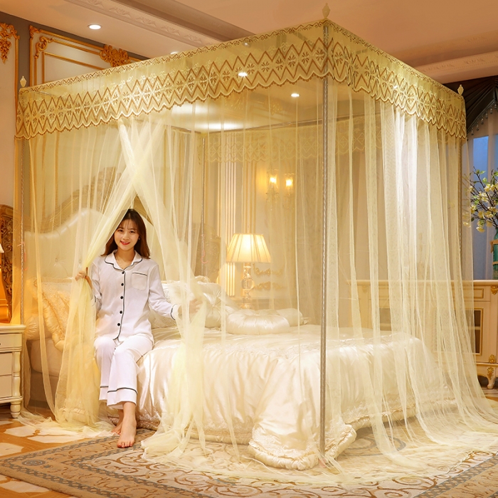 91家纺网 家纺一手货源 找家纺 迷仙巢家纺 2021新款蕾丝宫廷落地蚊帐-格调人生米黄