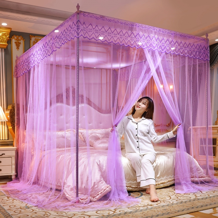 91家纺网 家纺一手货源 找家纺 迷仙巢家纺 2021新款蕾丝宫廷落地蚊帐-格调人生紫色