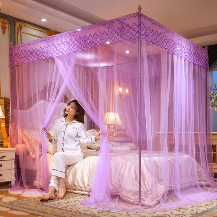 91家纺网 家纺一手货源 找家纺 迷仙巢家纺 2021新款蕾丝宫廷落地蚊帐-格调人生紫色
