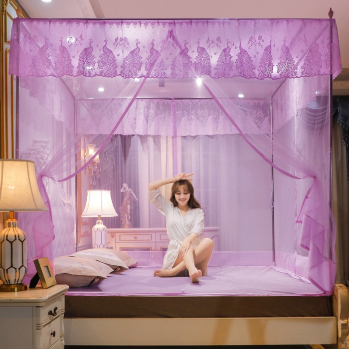 91家纺网 家纺一手货源 找家纺 迷仙巢家纺 2022新款坐床宫廷蚊帐-B10孔雀公主粉红
