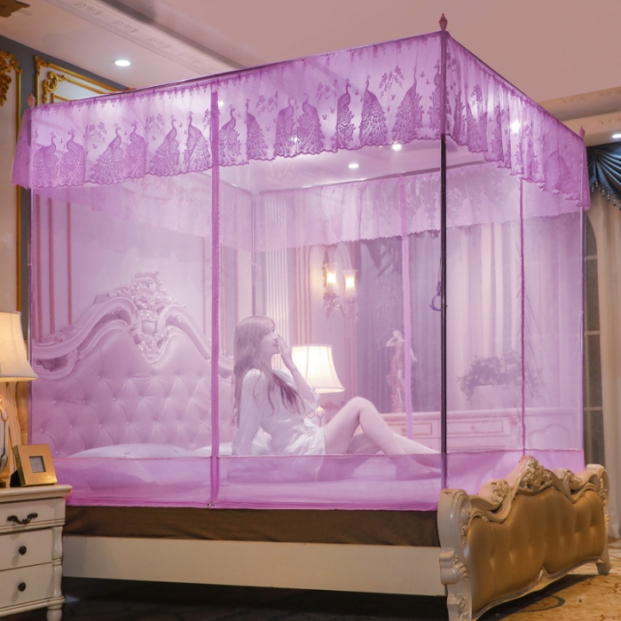91家纺网 家纺一手货源 找家纺 迷仙巢家纺 2022新款坐床宫廷蚊帐-B10孔雀公主粉红