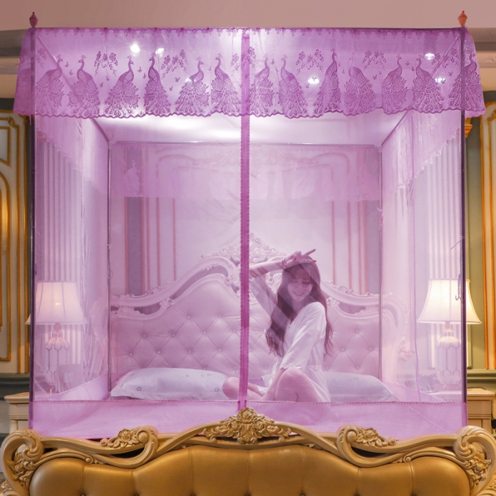 91家纺网 家纺一手货源 找家纺 迷仙巢家纺 2022新款坐床宫廷蚊帐-B10孔雀公主粉红