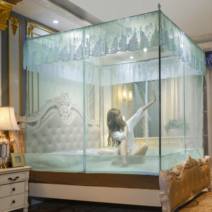 91家纺网 家纺一手货源 找家纺 迷仙巢家纺 2022新款坐床宫廷蚊帐-B10孔雀公主兰色