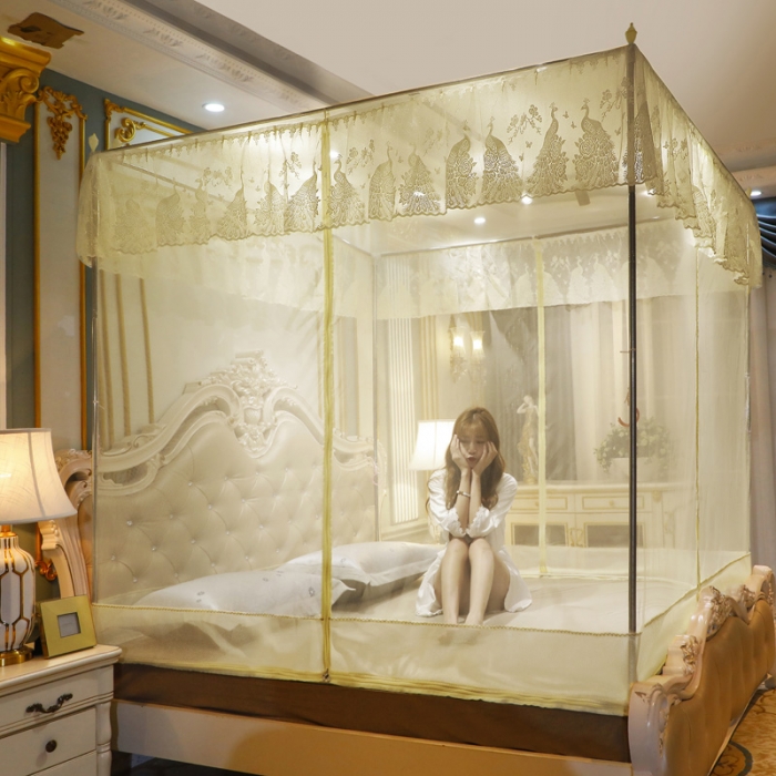 91家纺网 家纺一手货源 找家纺 迷仙巢家纺 2022新款坐床宫廷蚊帐-B10孔雀公主米黄