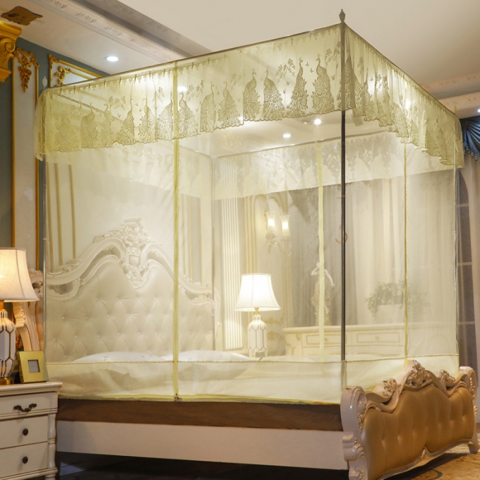 91家纺网 家纺一手货源 找家纺 迷仙巢家纺 2022新款坐床宫廷蚊帐-B10孔雀公主米黄