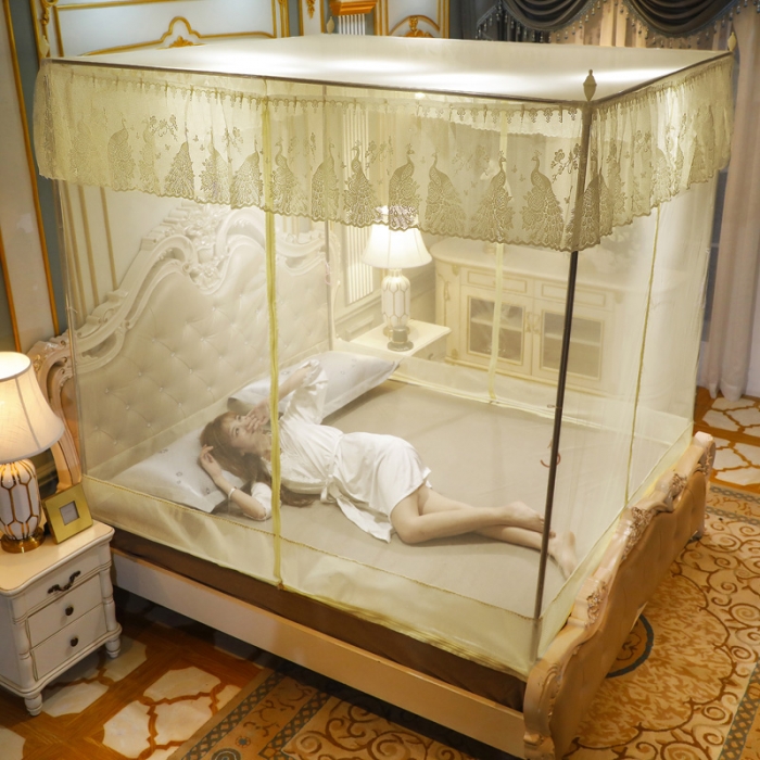 91家纺网 家纺一手货源 找家纺 迷仙巢家纺 2022新款坐床宫廷蚊帐-B10孔雀公主米黄