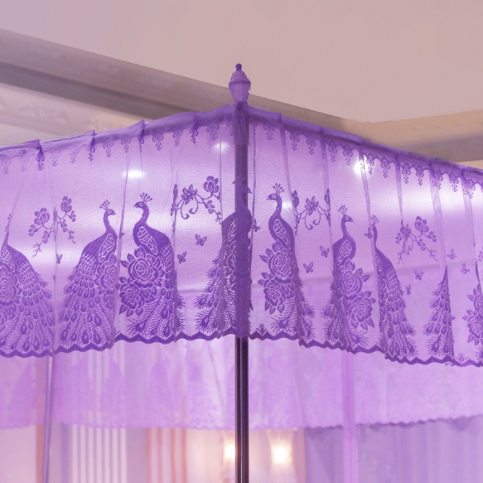 91家纺网 家纺一手货源 找家纺 迷仙巢家纺 2022新款坐床宫廷蚊帐-B10孔雀公主紫色