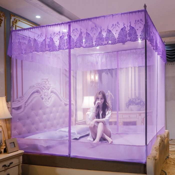91家纺网 家纺一手货源 找家纺 迷仙巢家纺 2022新款坐床宫廷蚊帐-B10孔雀公主紫色