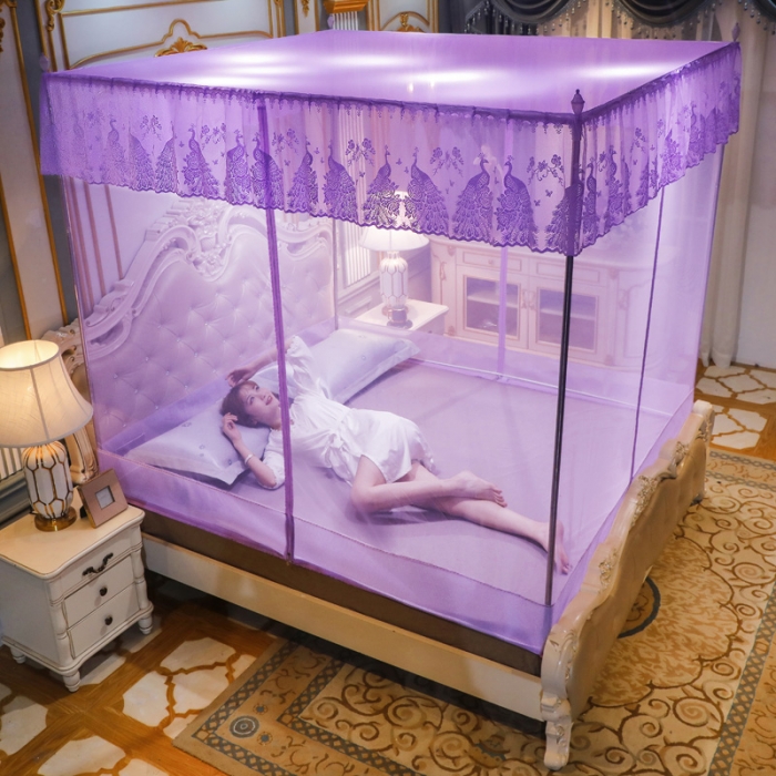 91家纺网 家纺一手货源 找家纺 迷仙巢家纺 2022新款坐床宫廷蚊帐-B10孔雀公主紫色