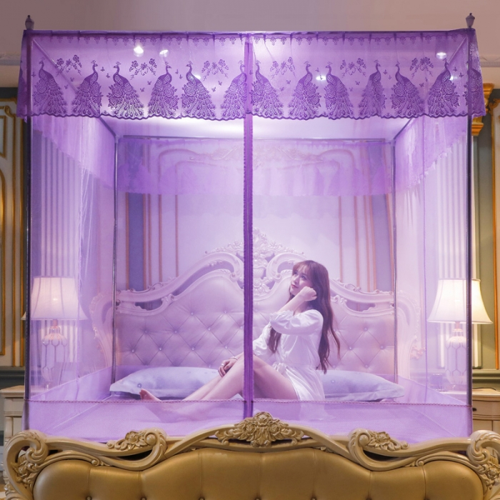 91家纺网 家纺一手货源 找家纺 迷仙巢家纺 2022新款坐床宫廷蚊帐-B10孔雀公主紫色