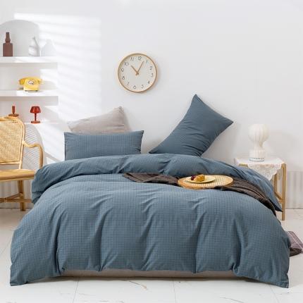 91家纺网 家纺一手货源 找家纺 简色坊 2023新款全棉水洗棉四件套 条格-蓝