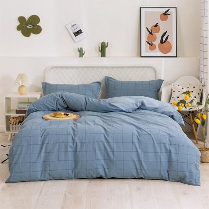 91家纺网 家纺一手货源 找家纺 简色坊 2023新款全棉水洗棉四件套 青春格调-蓝