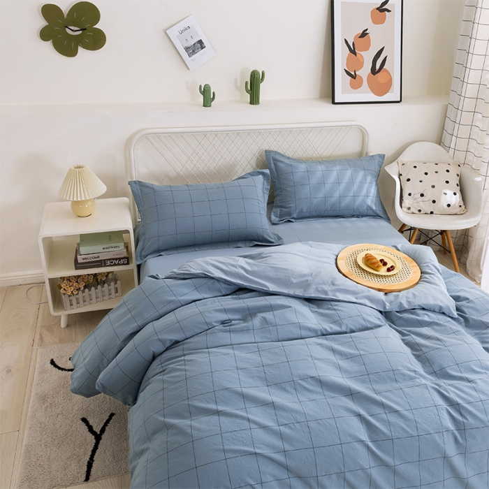 91家纺网 家纺一手货源 找家纺 简色坊 2023新款全棉水洗棉四件套 青春格调-蓝