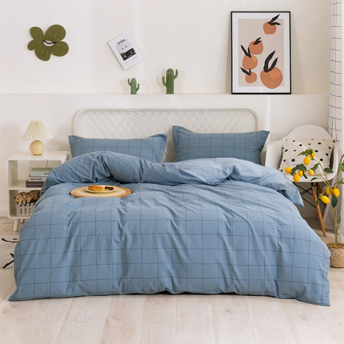 91家纺网 家纺一手货源 找家纺 简色坊 2023新款全棉水洗棉四件套 青春格调-蓝