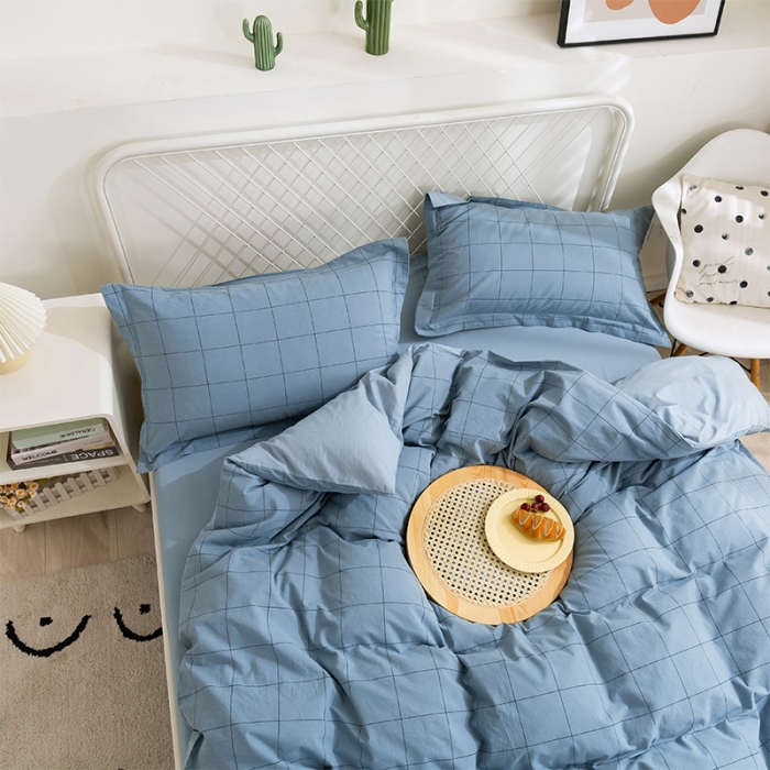 91家纺网 家纺一手货源 找家纺 简色坊 2023新款全棉水洗棉四件套 青春格调-蓝