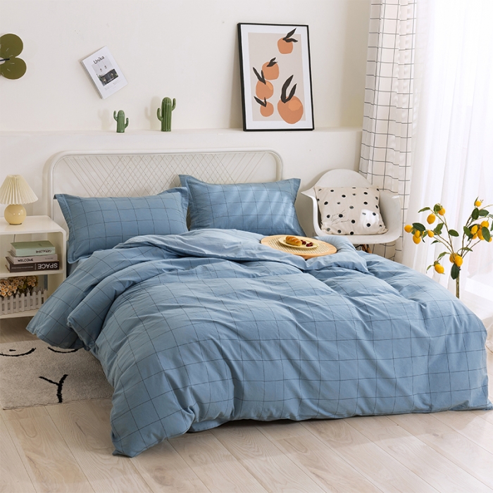 91家纺网 家纺一手货源 找家纺 简色坊 2023新款全棉水洗棉四件套 青春格调-蓝