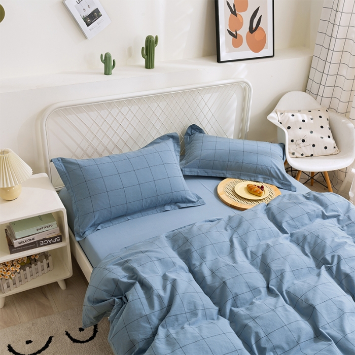 91家纺网 家纺一手货源 找家纺 简色坊 2023新款全棉水洗棉四件套 青春格调-蓝