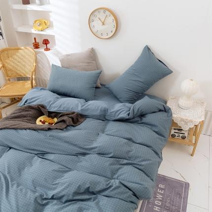 简色坊 2023新款全棉水洗棉单品被套 条格-蓝