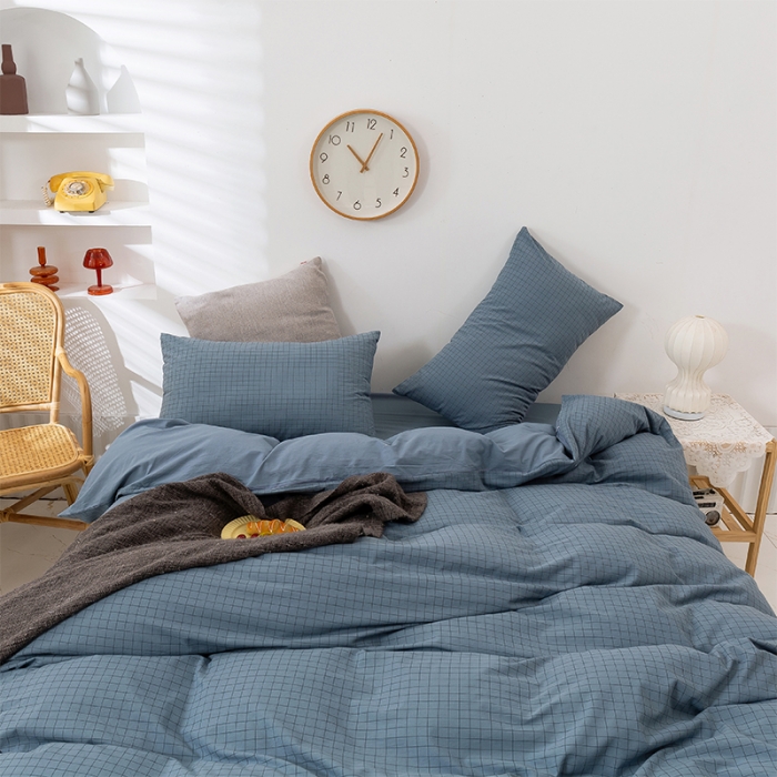 91家纺网 家纺一手货源 找家纺 简色坊 2023新款全棉水洗棉单品被套 条格-蓝