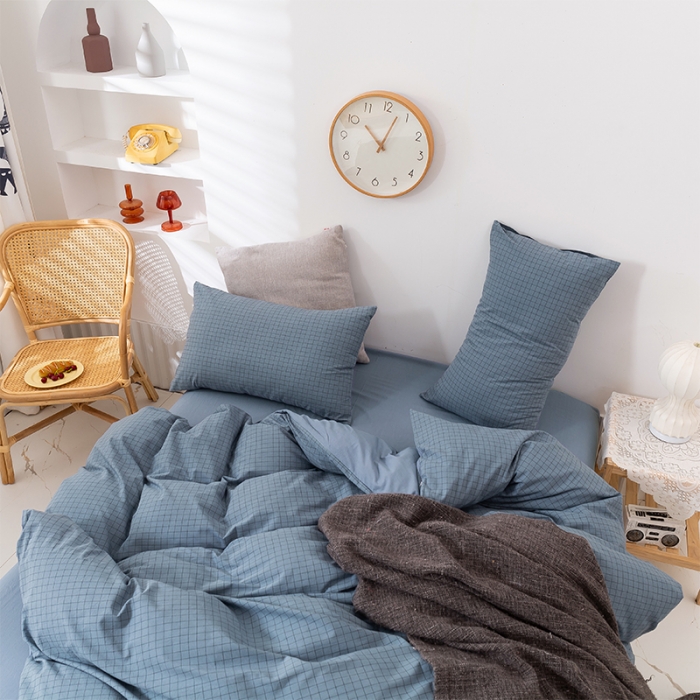 91家纺网 家纺一手货源 找家纺 简色坊 2023新款全棉水洗棉单品被套 条格-蓝