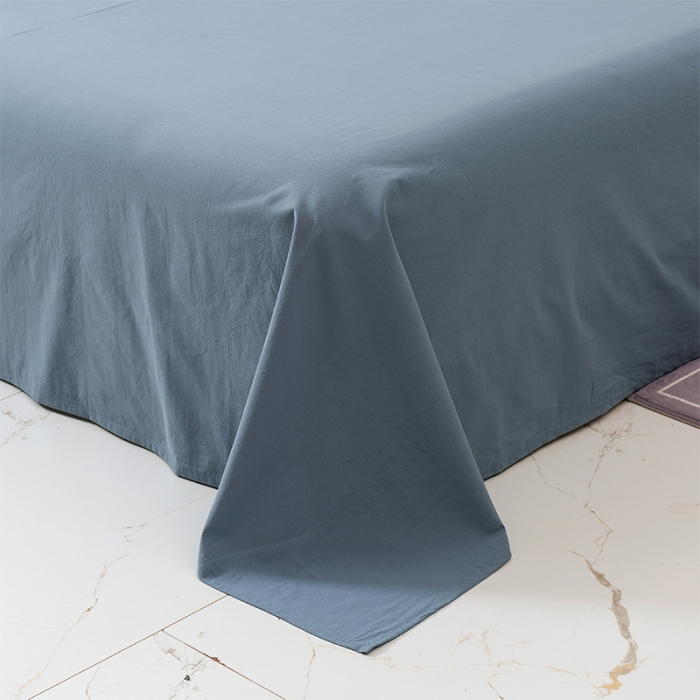 91家纺网 家纺一手货源 找家纺 简色坊 2023新款全棉水洗棉单品床单 条格-蓝