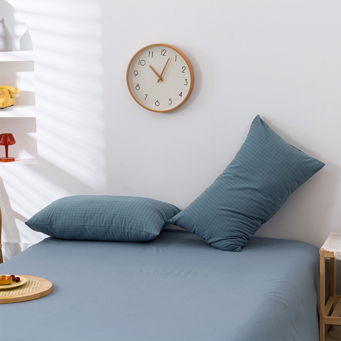 91家纺网 家纺一手货源 找家纺 简色坊 2023新款全棉水洗棉单品枕套一只 条格-蓝