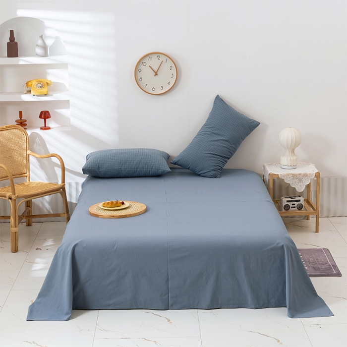 91家纺网 家纺一手货源 找家纺 简色坊 2023新款全棉水洗棉单品枕套一只 条格-蓝